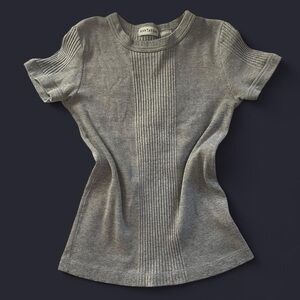 Ann Taylor Gray Cotton Ribbed Top